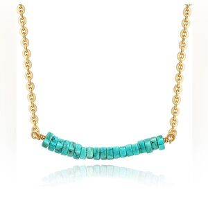 Turquoise Beaded Gold Necklace Dainty 14K Gold Plated Turquoise Necklace Jewelry